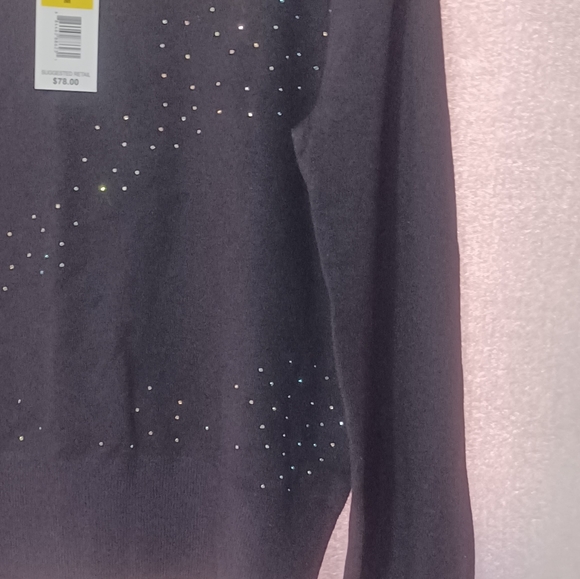 JOSEPH  A. Bkack With Rhinestone Accent Sweater Medium Long Sleeve  NEW - Picture 2 of 7